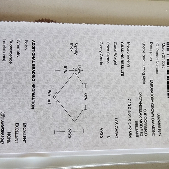 9.02 Total CT Lab Grown Platinum Engagement Ring  IGI Size 6 - Picture 14 of 16